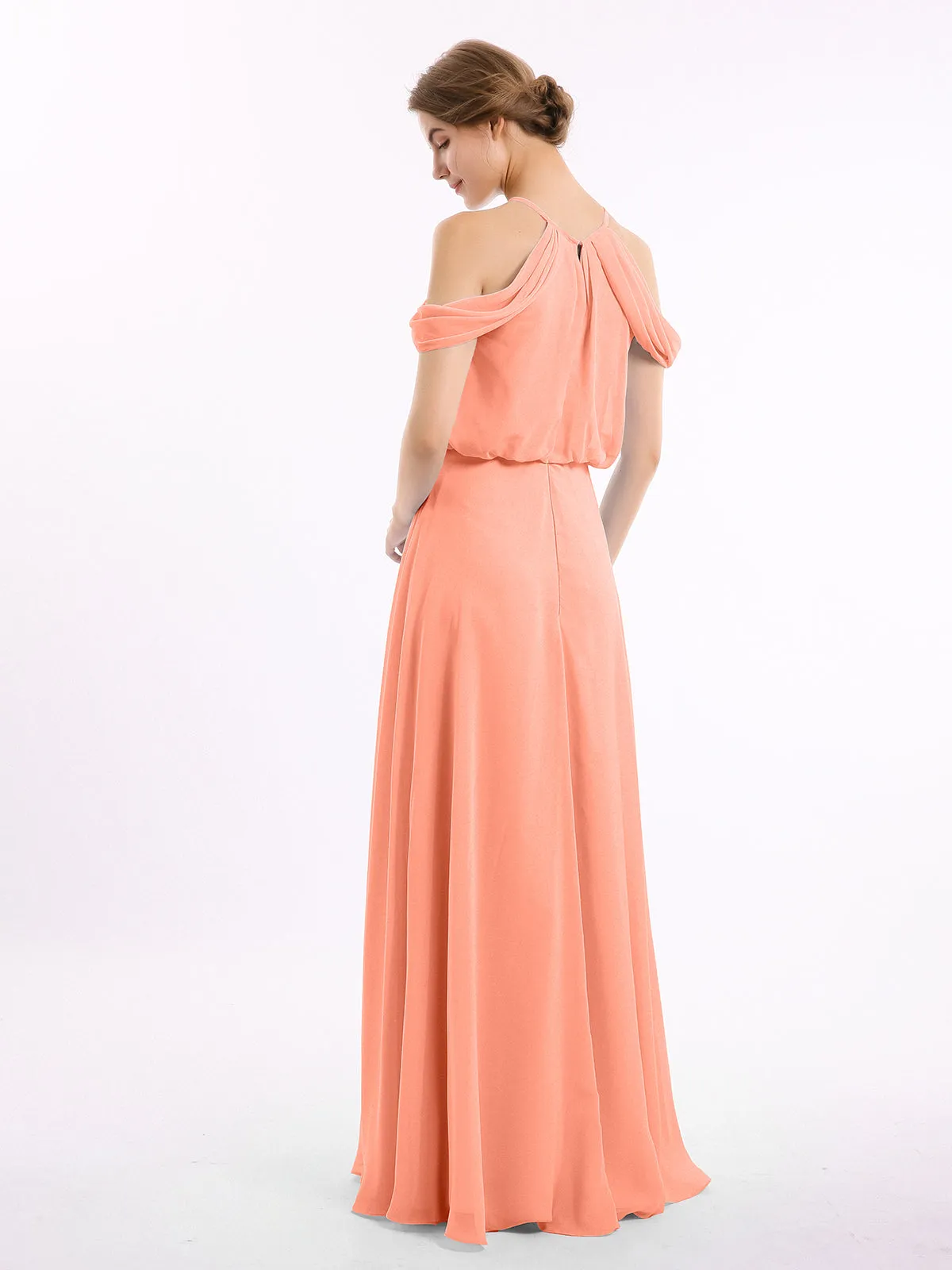 Halter Off the Shoulder Dress with blouson bodice Sunset