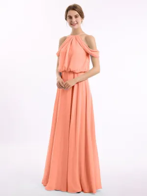 Halter Off the Shoulder Dress with blouson bodice Sunset