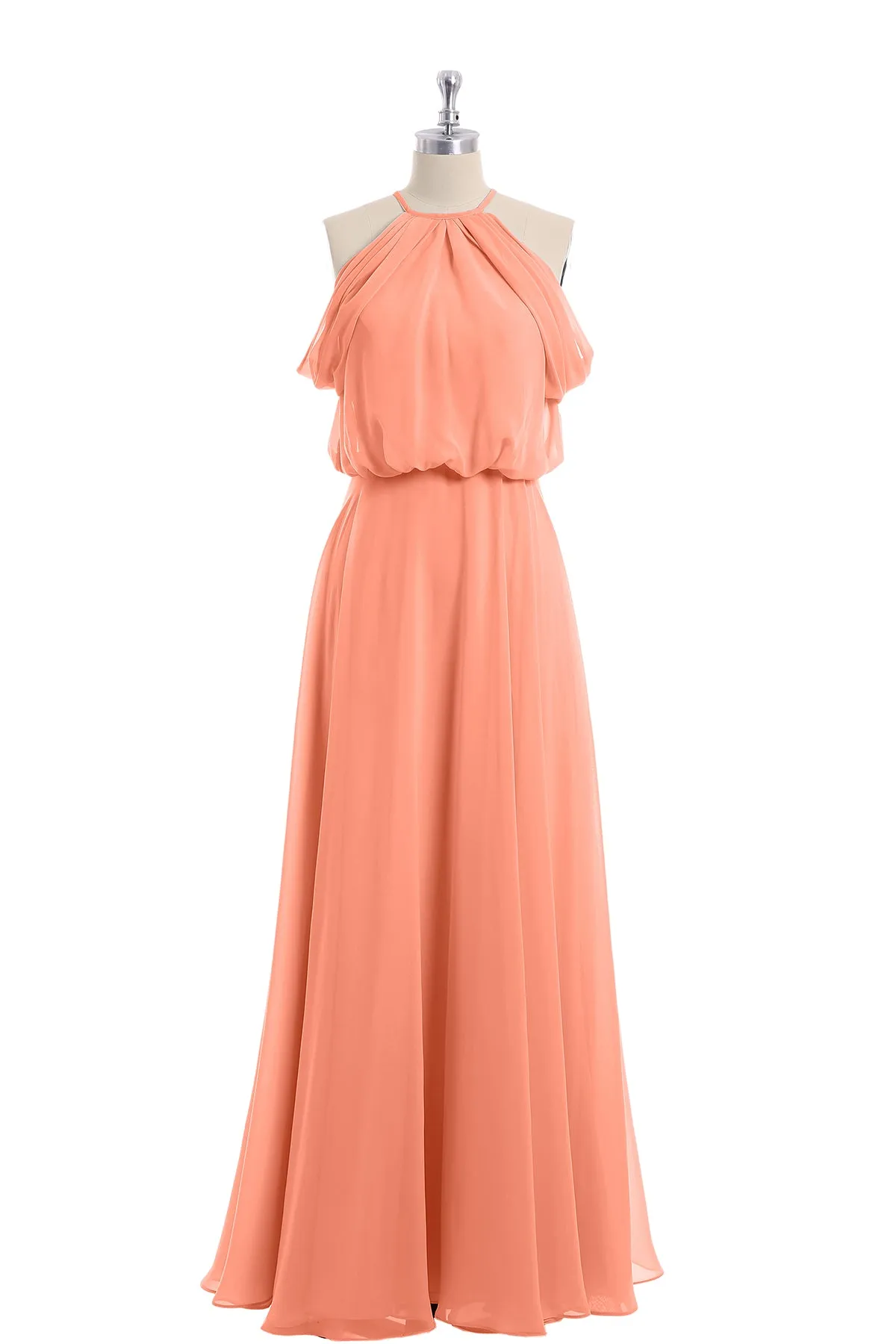 Halter Off the Shoulder Dress with blouson bodice Sunset