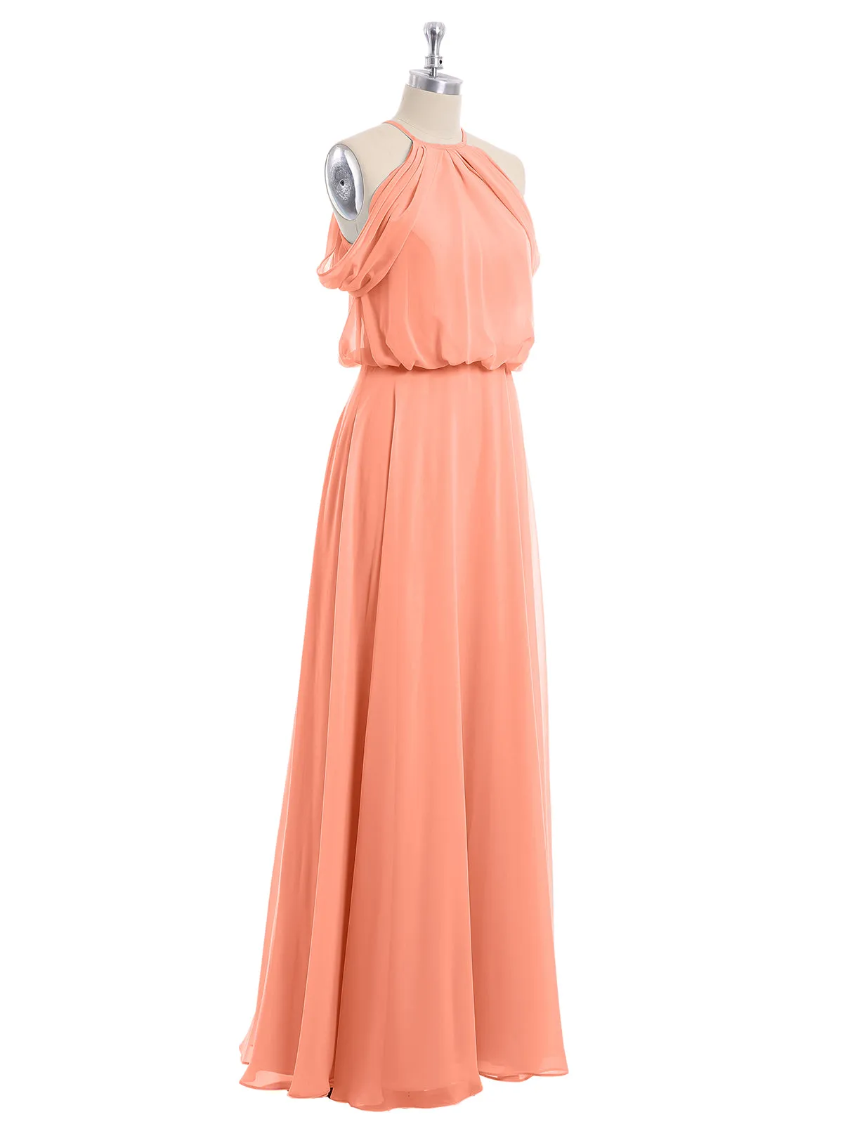Halter Off the Shoulder Dress with blouson bodice Sunset