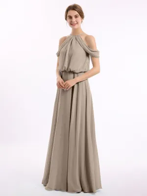 Halter Off the Shoulder Dress with blouson bodice Taupe  Plus Size