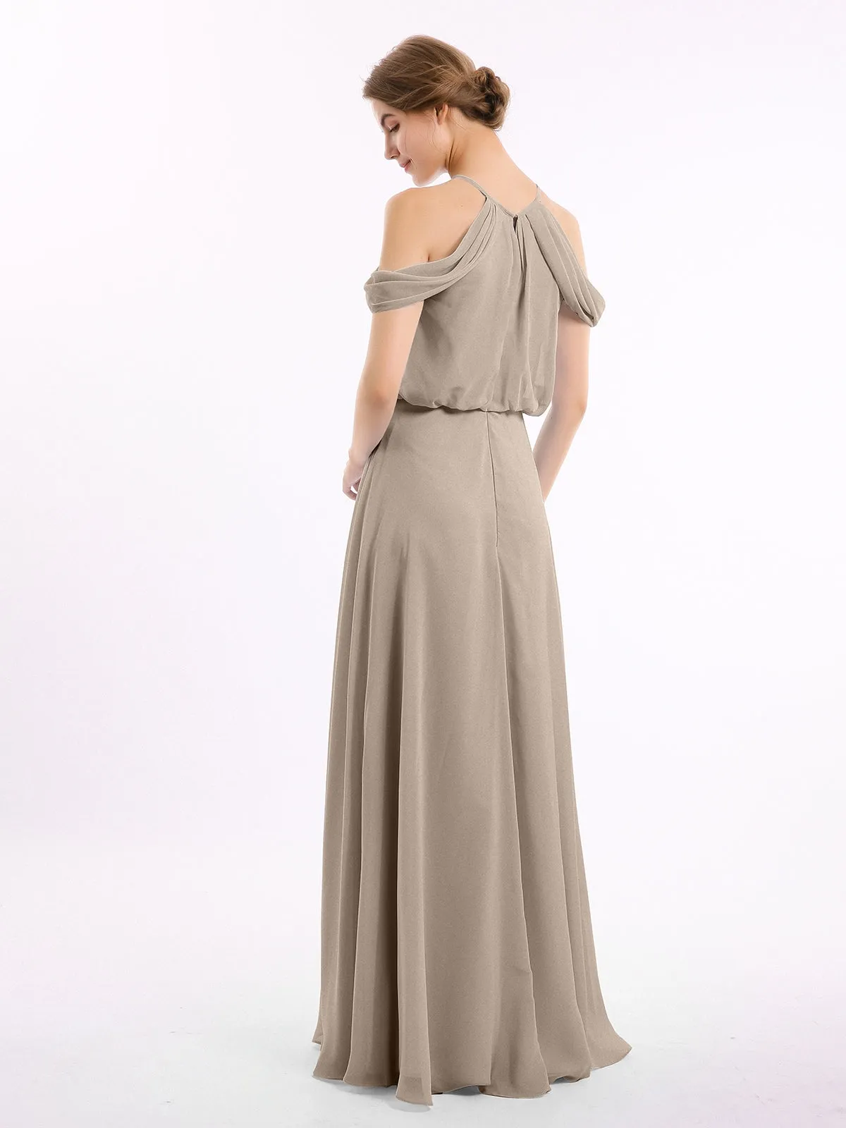 Halter Off the Shoulder Dress with blouson bodice Taupe  Plus Size