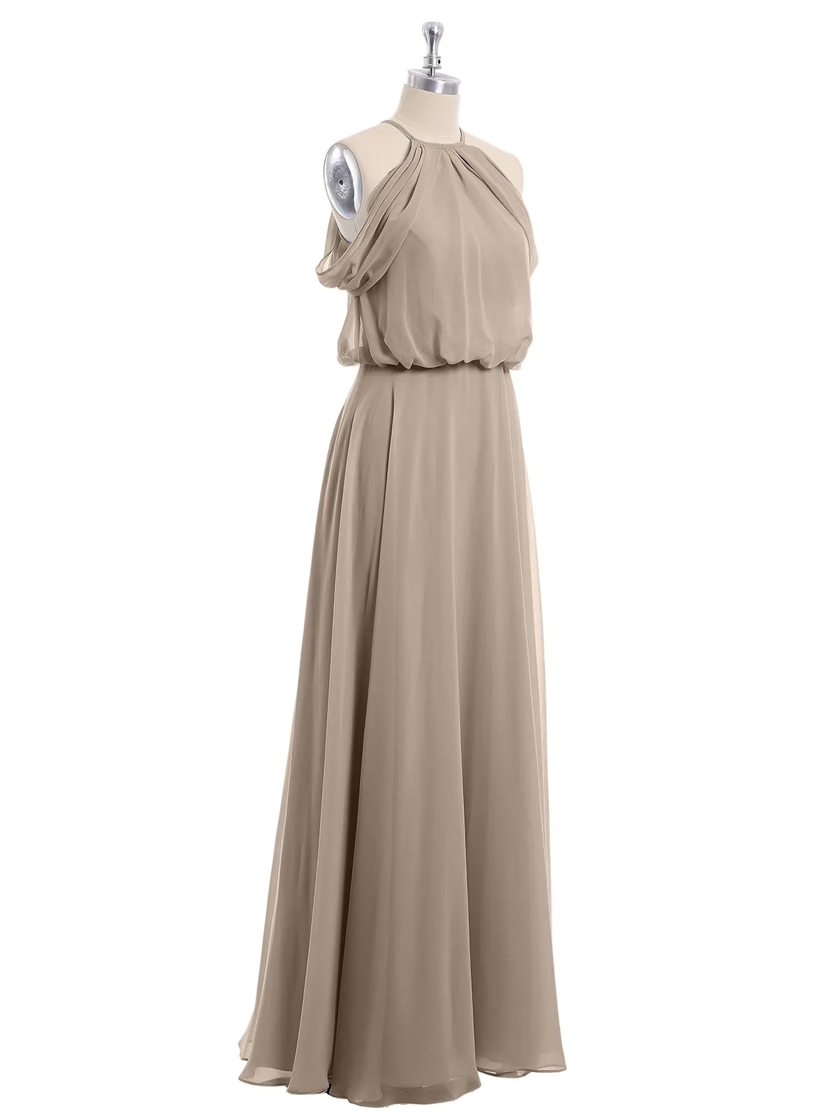 Halter Off the Shoulder Dress with blouson bodice Taupe  Plus Size