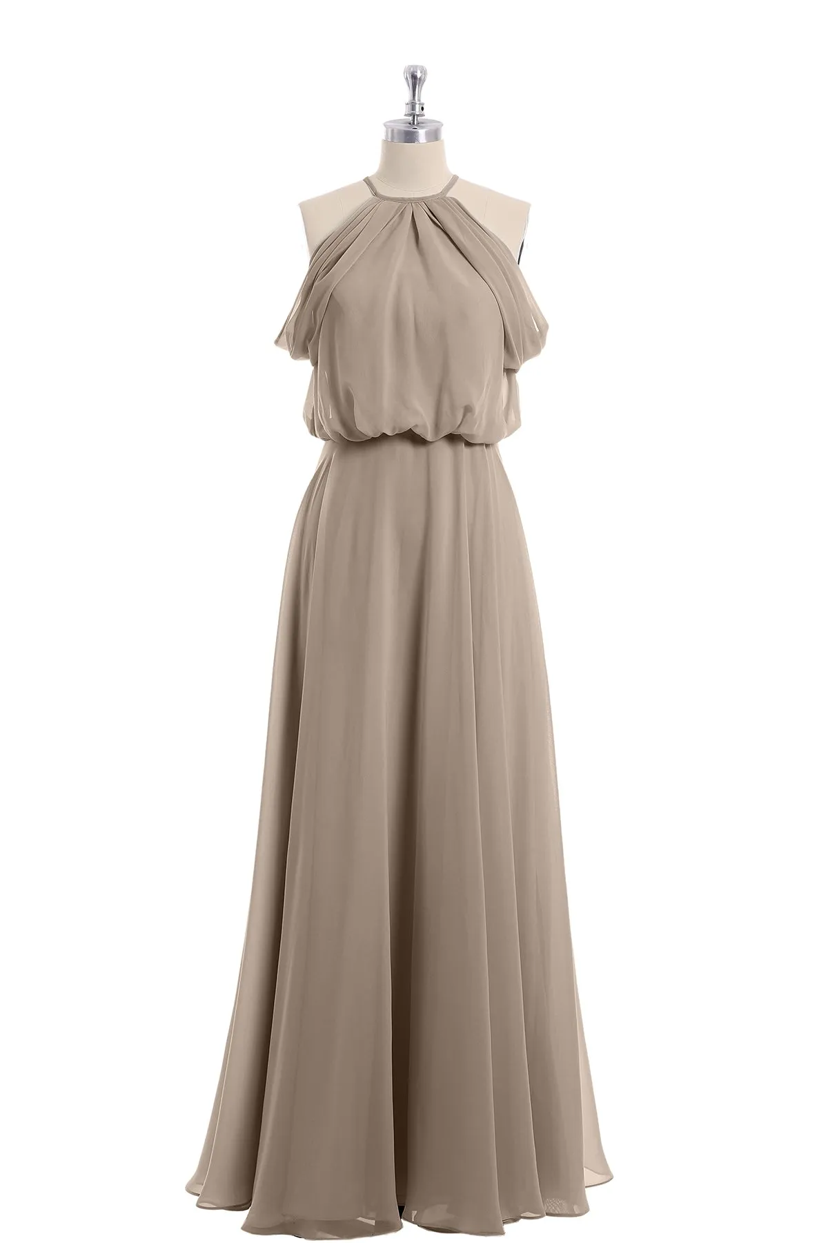 Halter Off the Shoulder Dress with blouson bodice Taupe  Plus Size