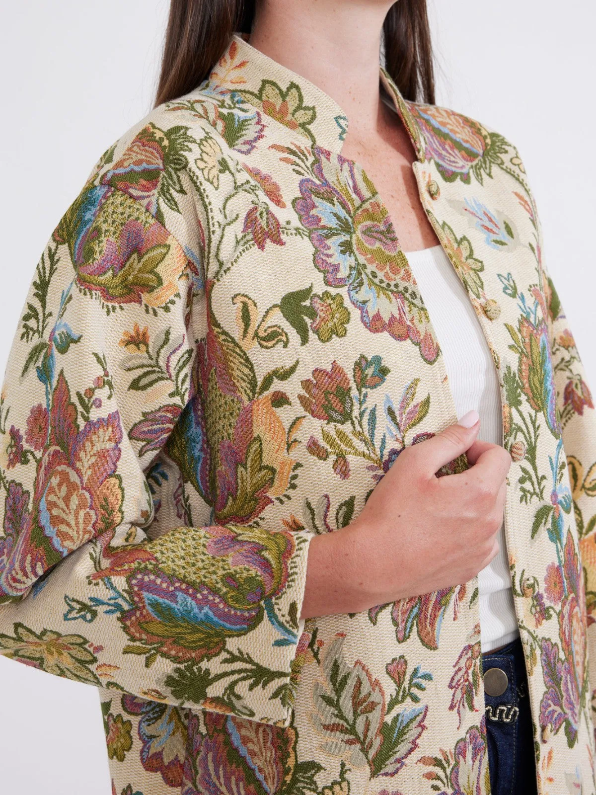 Janean Midi Jacket | Rainbow Floral Jacquard