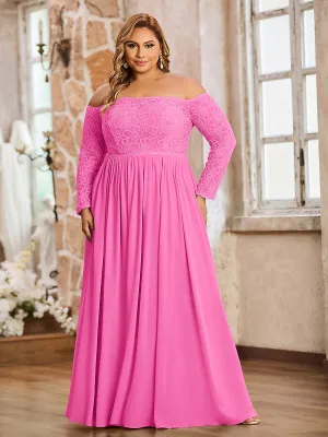 Lace and Chiffon Long Sleeves Dresses with Pockets-Azalea Plus Size