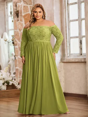 Lace and Chiffon Long Sleeves Dresses with Pockets-Clover Plus Size