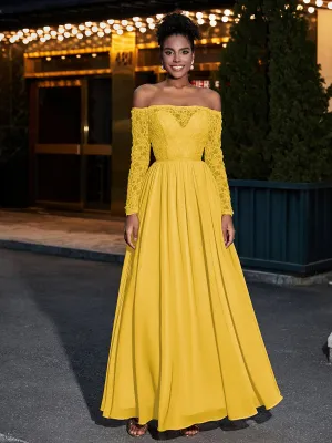 Lace and Chiffon Long Sleeves Dresses with Pockets-Marigold