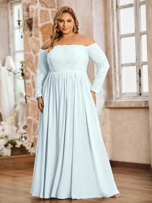 Lace and Chiffon Long Sleeves Dresses with Pockets-Mist Plus Size