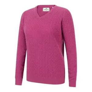 Lauder Ladies Cable Pullover In Cerise