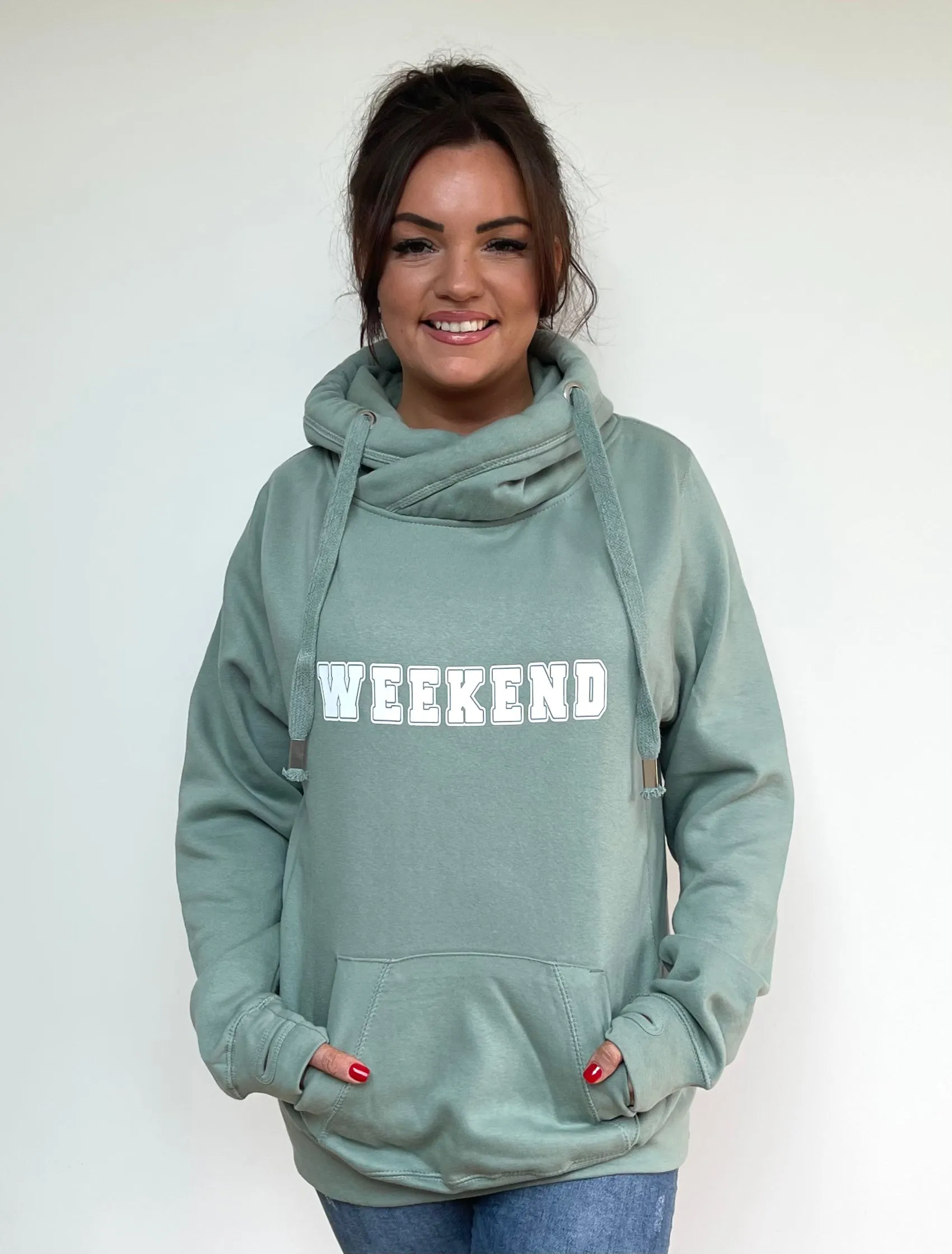 Luxury Cowl Neck Weekend Hoodie - Sage