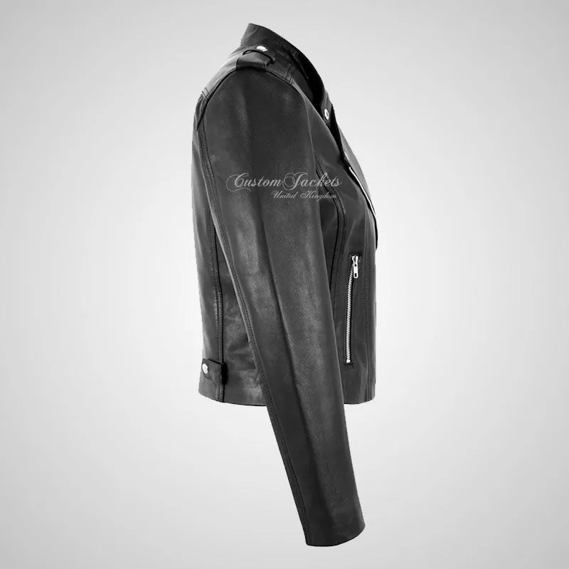 MACY Ladies Biker Style Fashion Leather Jacket Black
