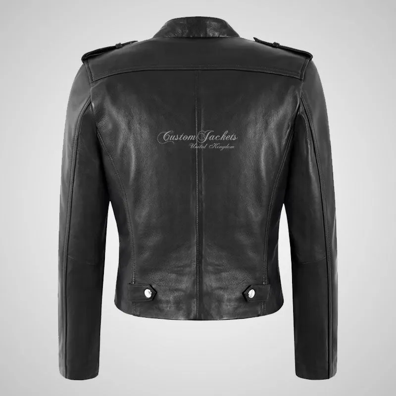 MACY Ladies Biker Style Fashion Leather Jacket Black