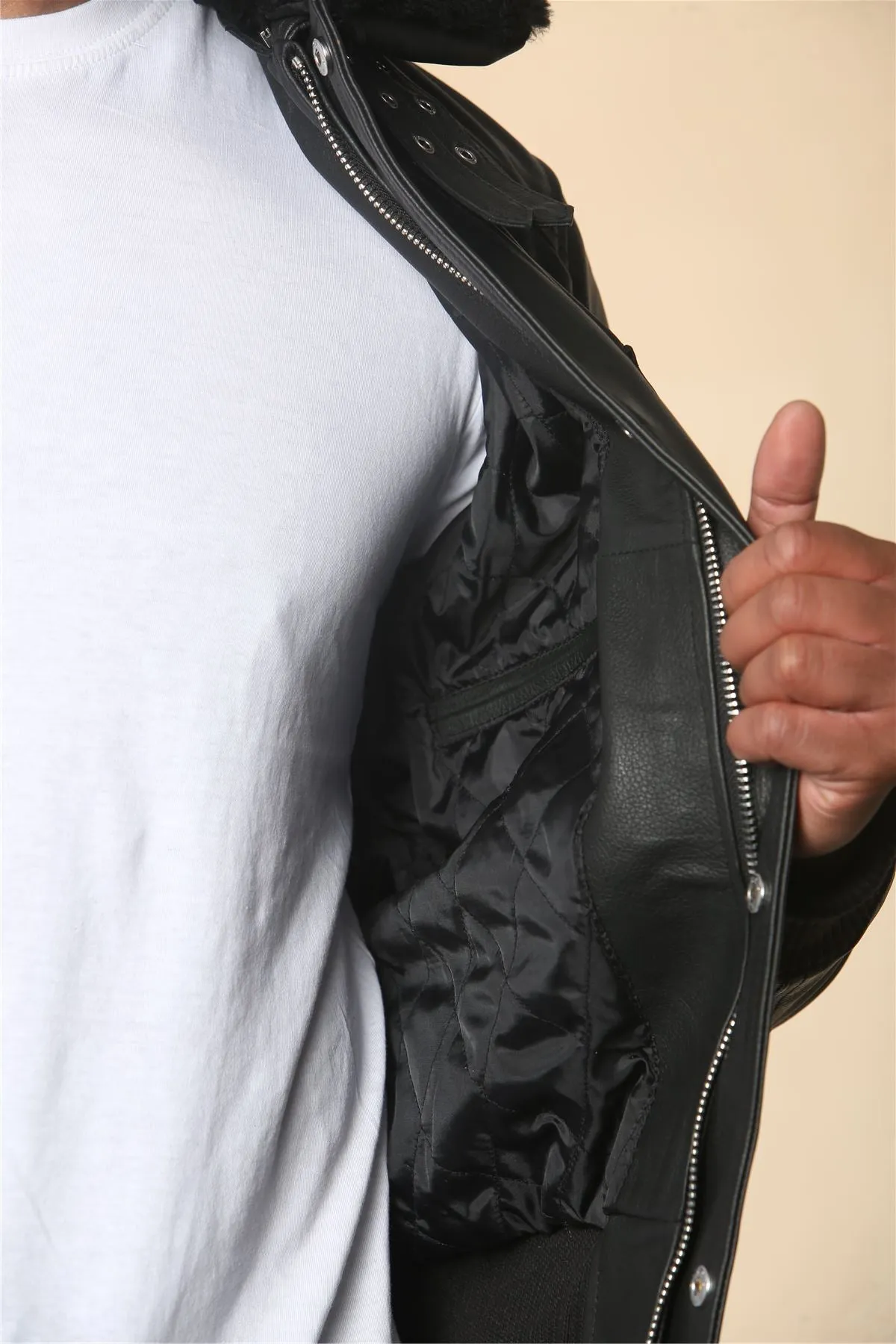 Men's Black Cowhide Aviator Bomber Leather Jacket