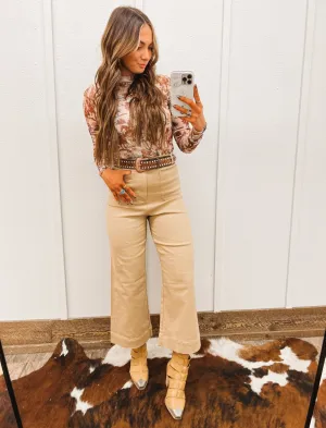 Neutral Cowgirl Style Wide Leg(Tan)