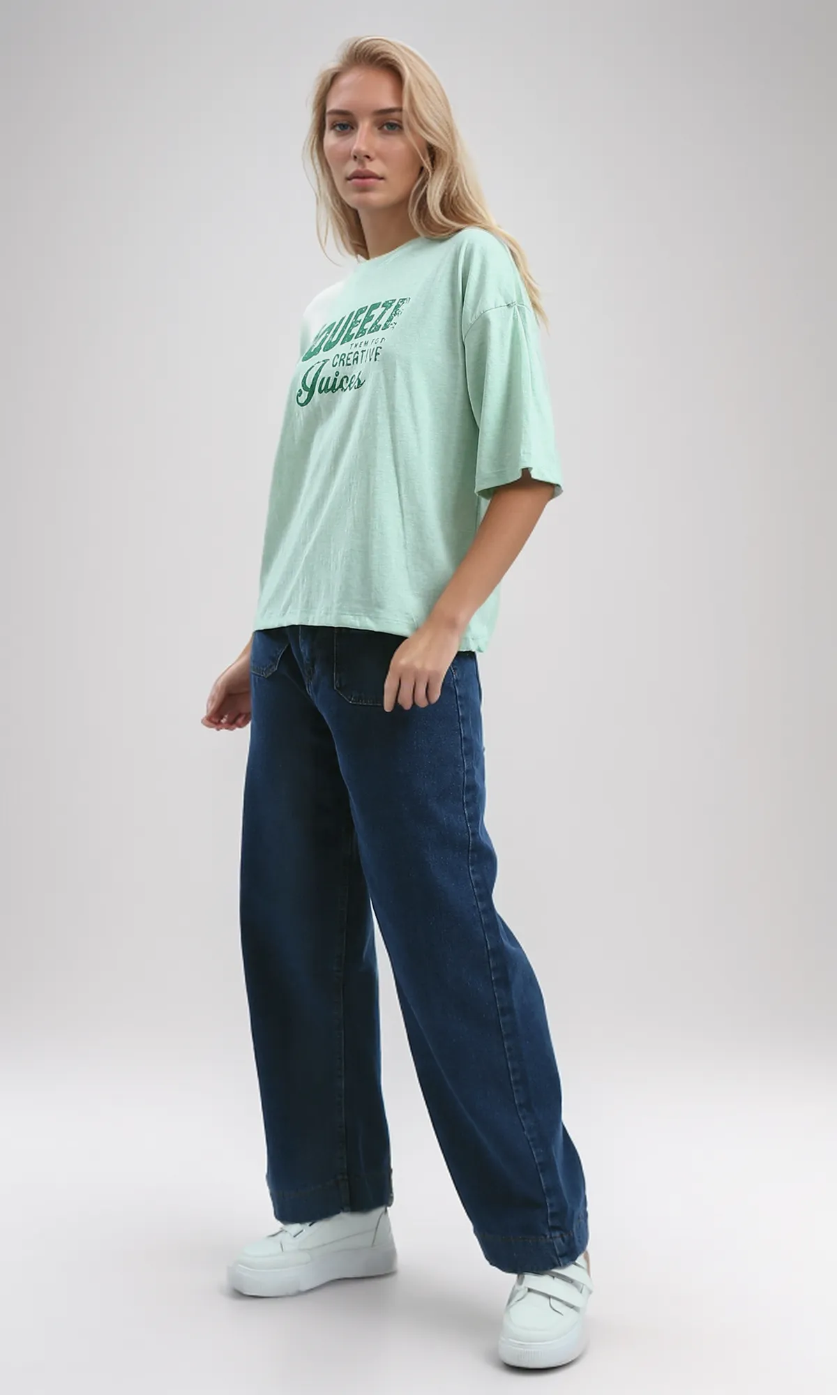 O192700 Mintgreen Elbow Sleeves Relaxed Fit Summer Tee