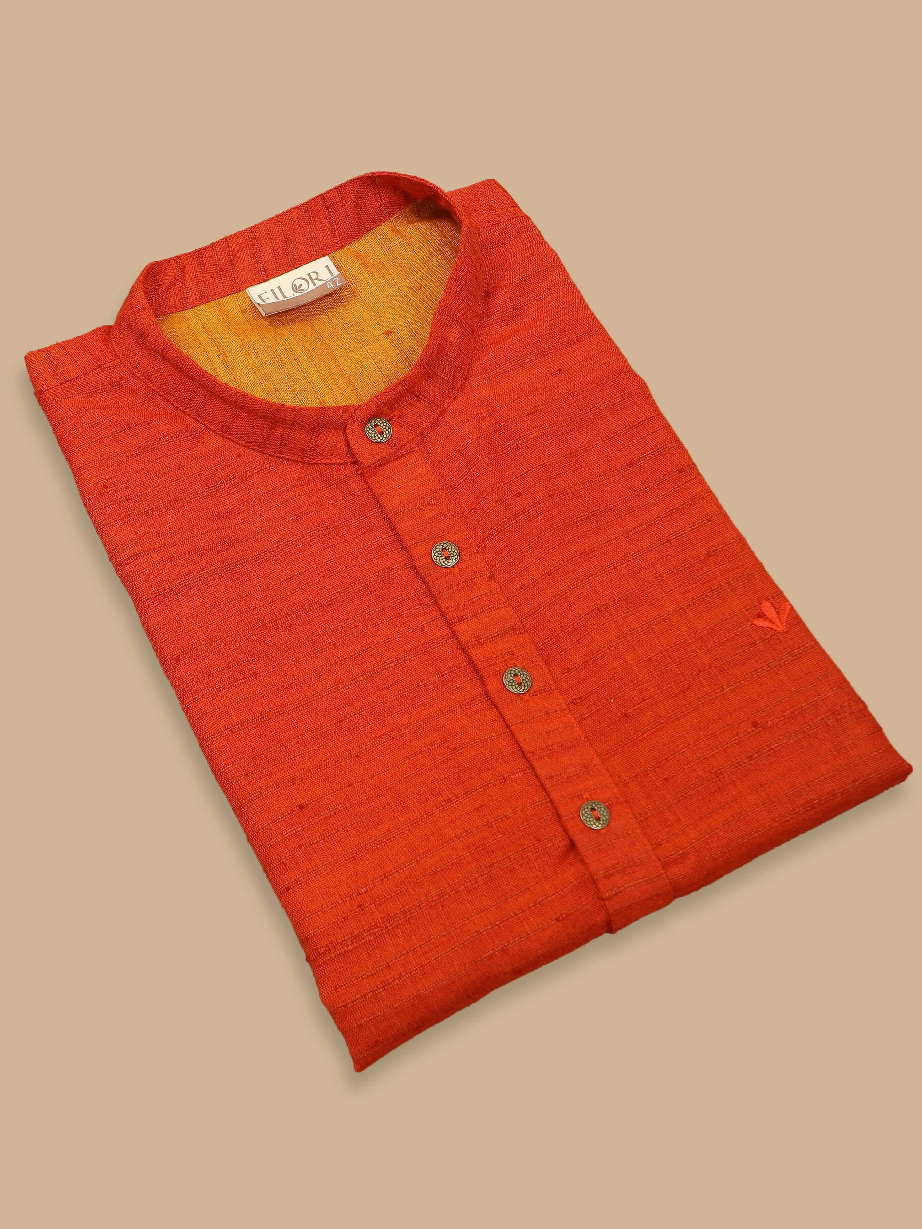 Orange Red Self Textured Short Kurta