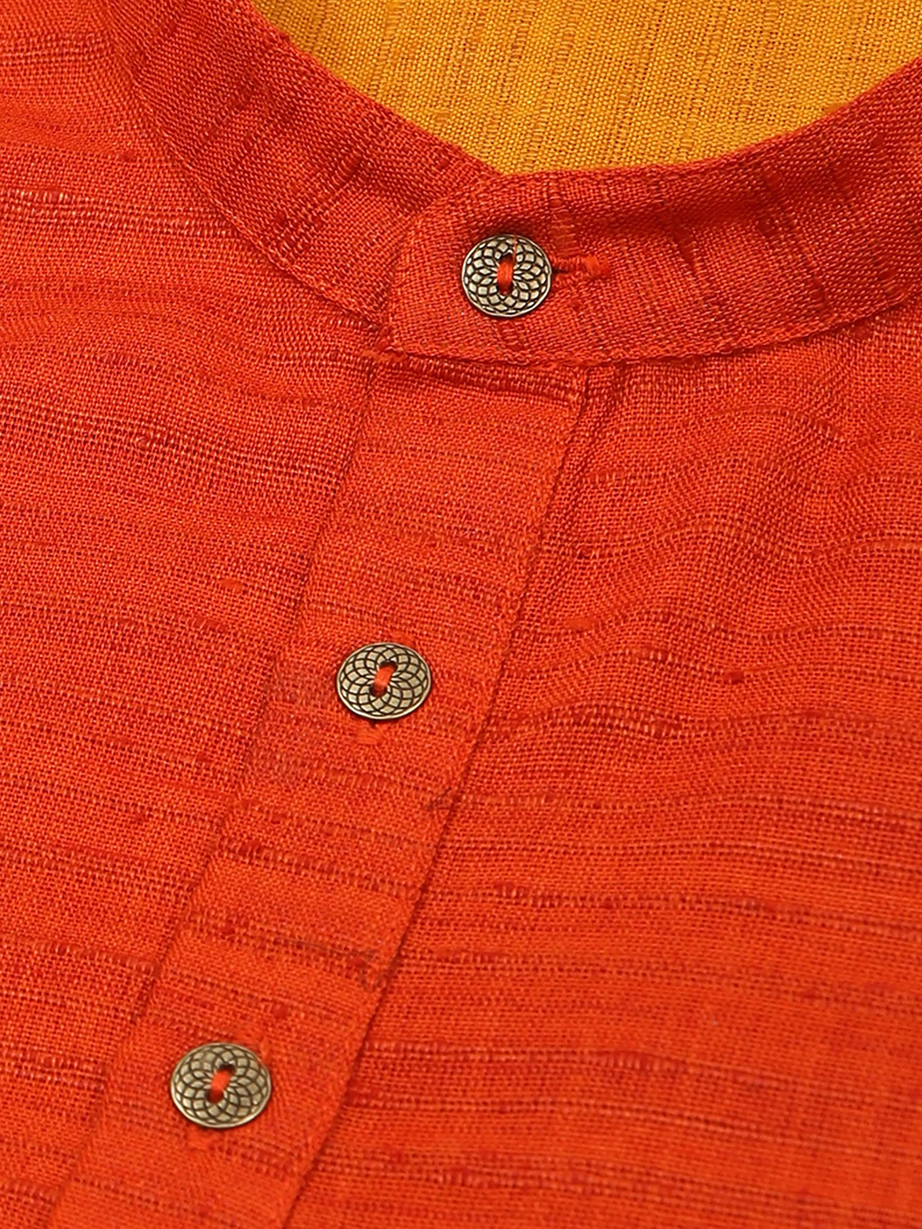 Orange Red Self Textured Short Kurta