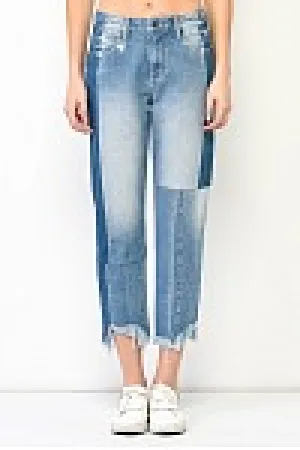 Patchwork High - Waisted Straight Crop Jeans