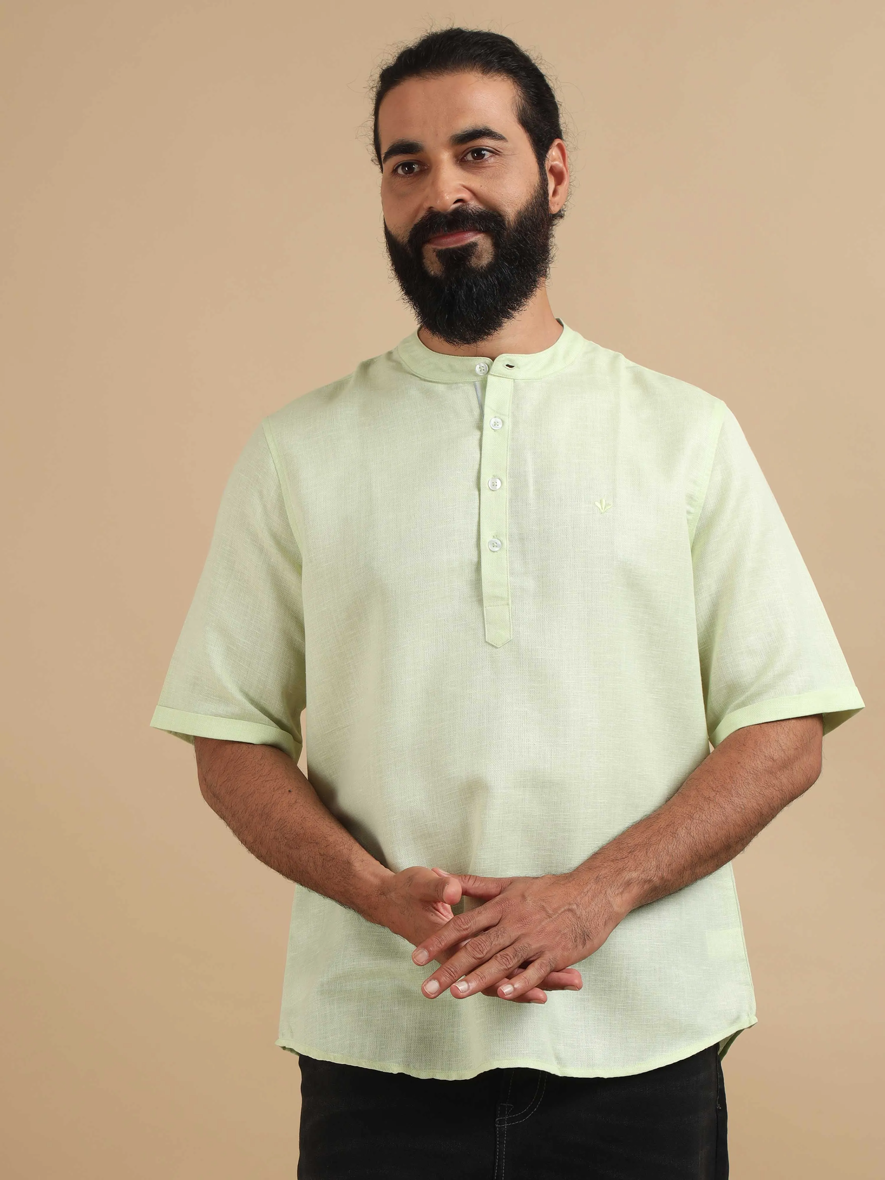 Pista Green Textured Short Kurta