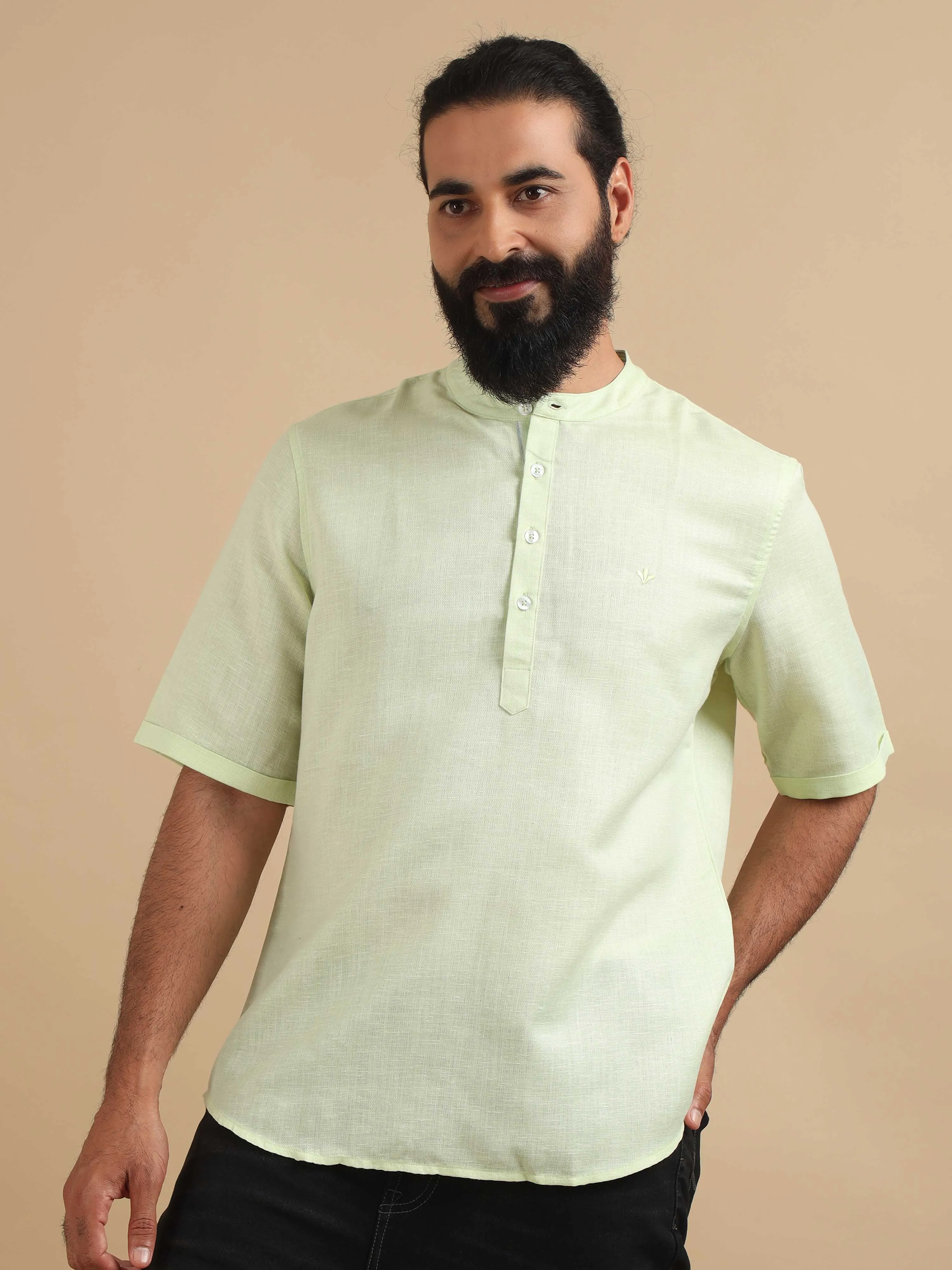 Pista Green Textured Short Kurta