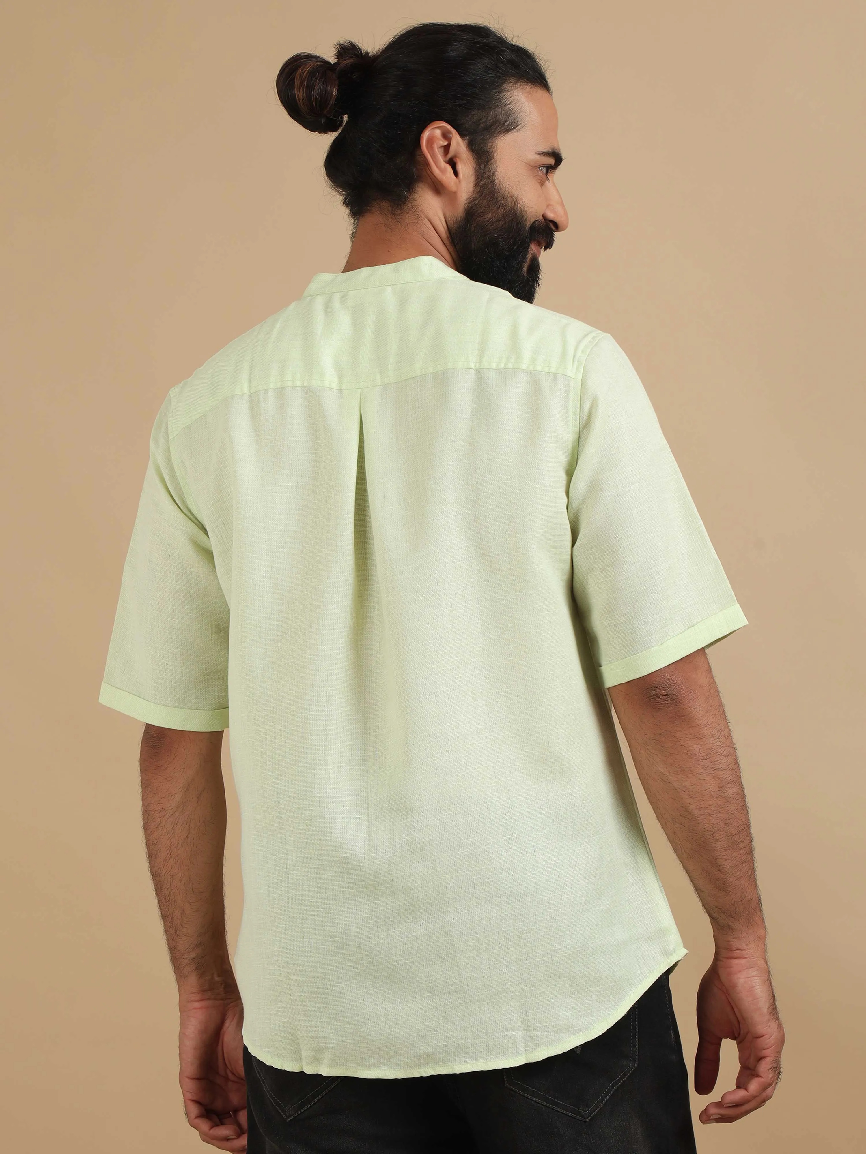 Pista Green Textured Short Kurta