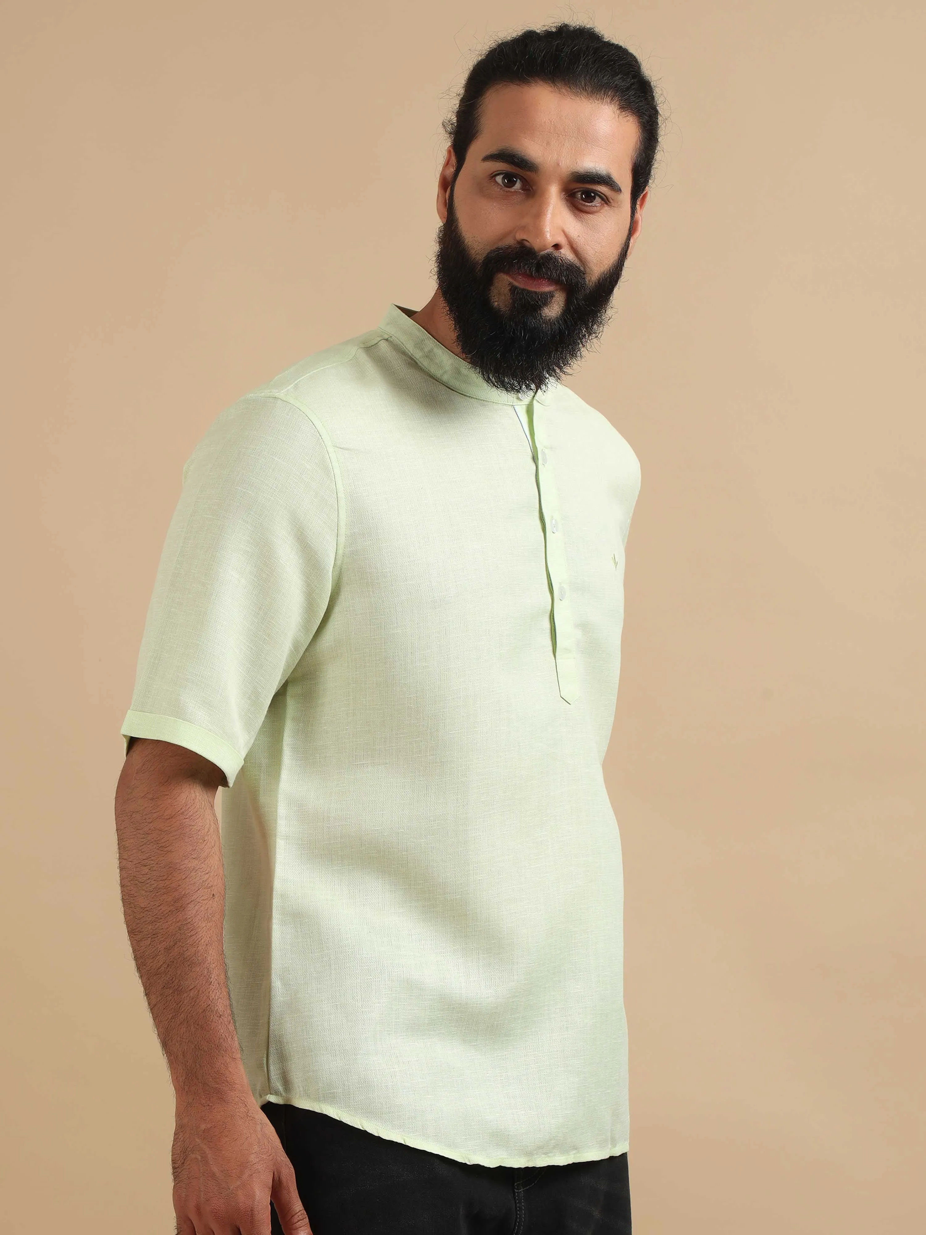 Pista Green Textured Short Kurta