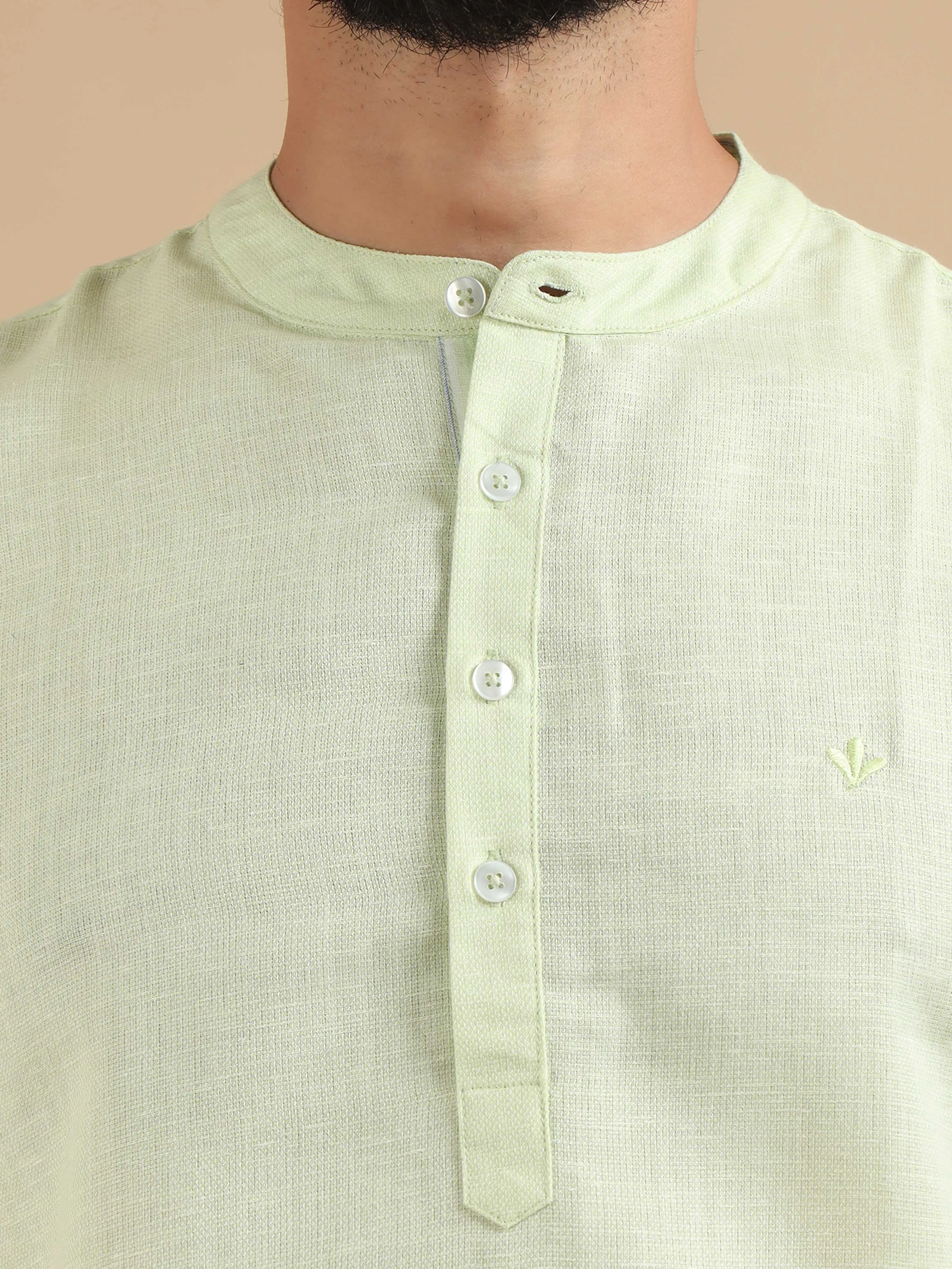 Pista Green Textured Short Kurta