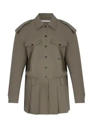 Prestyled Pleated Skirt Mini Romper (Army Green)