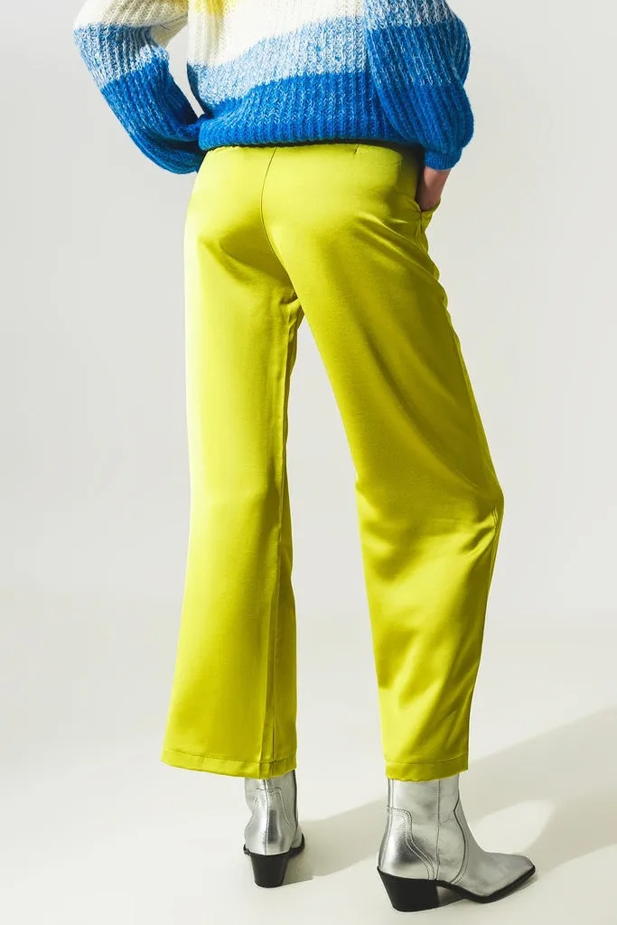 Q2 - Original Wide Leg Satin Pants in Lime Green