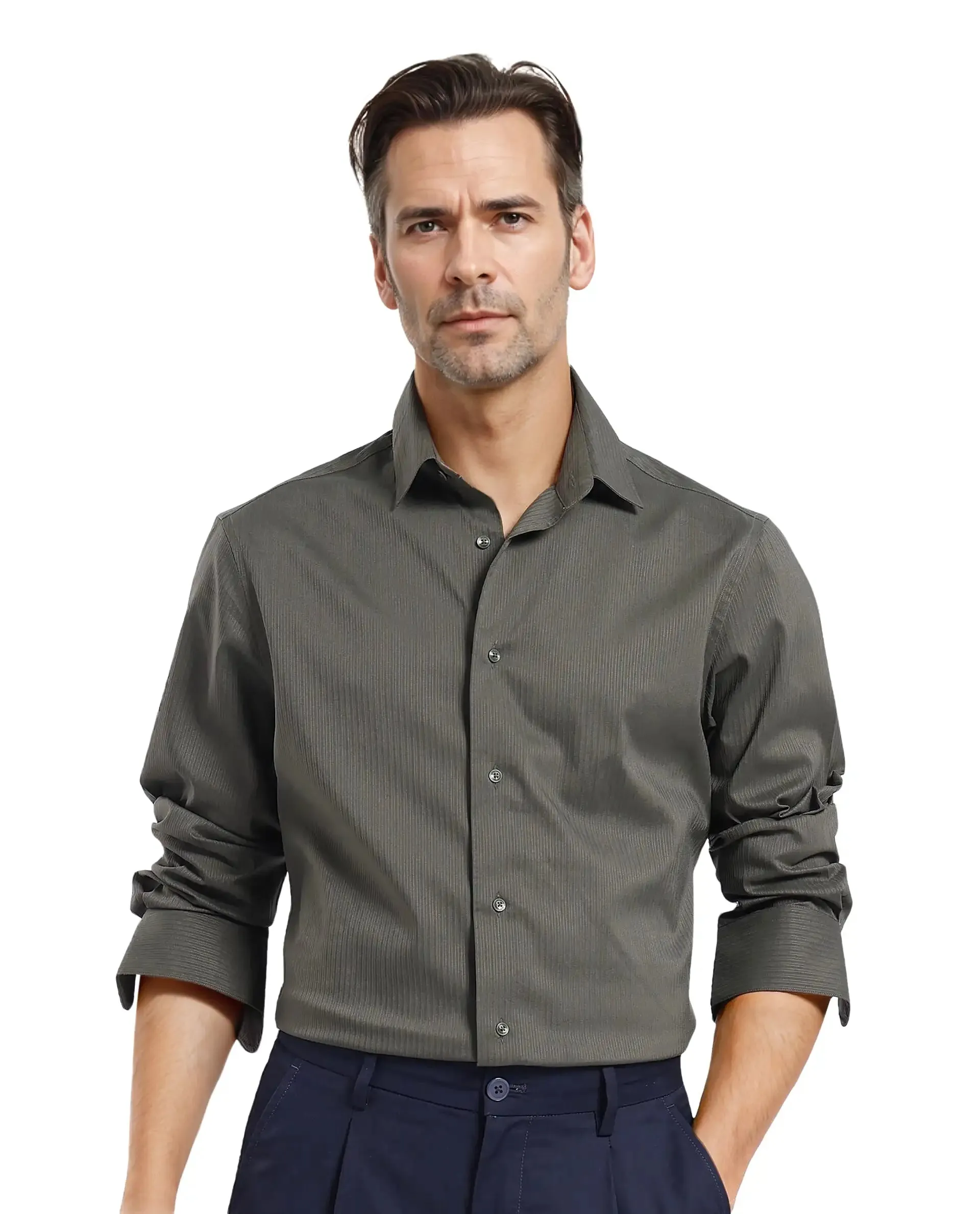 Rare Rabbit Men Lews Dark Olive Knitted Jacquard Fabric Full Sleeve Regular Fit Shirt