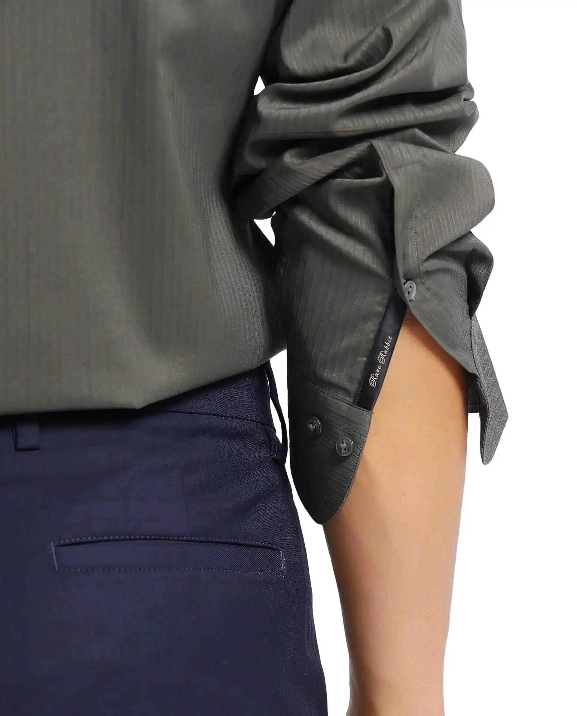 Rare Rabbit Men Lews Dark Olive Knitted Jacquard Fabric Full Sleeve Regular Fit Shirt