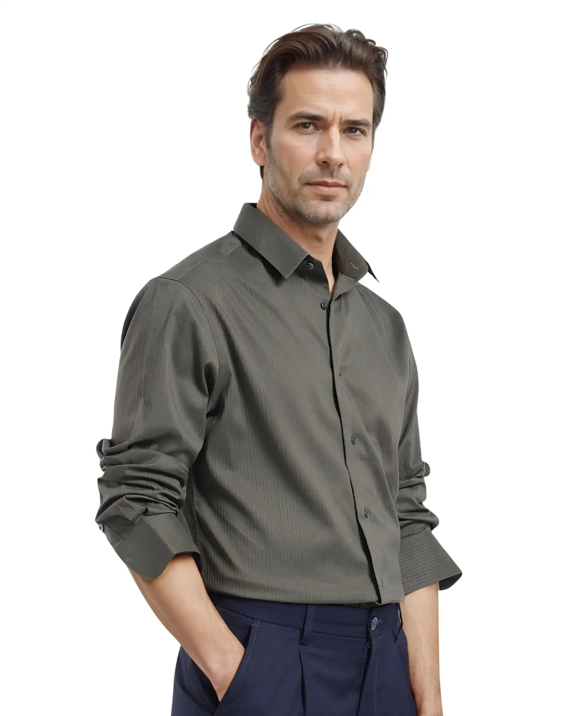 Rare Rabbit Men Lews Dark Olive Knitted Jacquard Fabric Full Sleeve Regular Fit Shirt