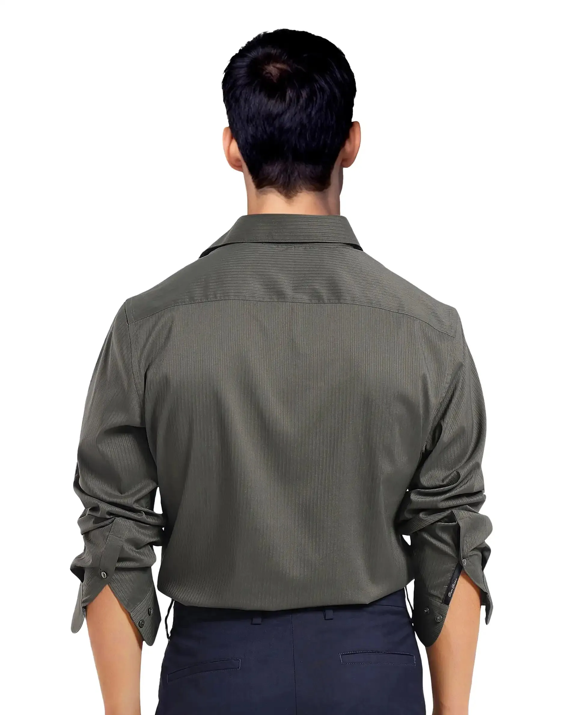 Rare Rabbit Men Lews Dark Olive Knitted Jacquard Fabric Full Sleeve Regular Fit Shirt