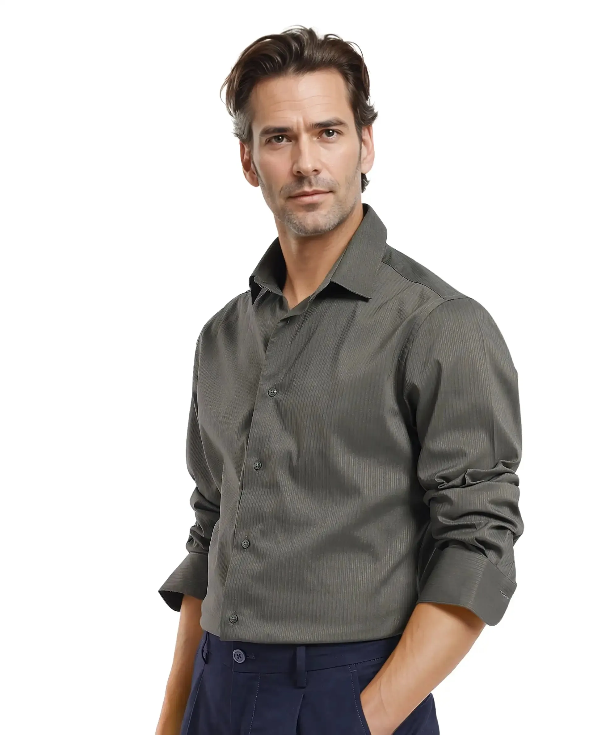 Rare Rabbit Men Lews Dark Olive Knitted Jacquard Fabric Full Sleeve Regular Fit Shirt