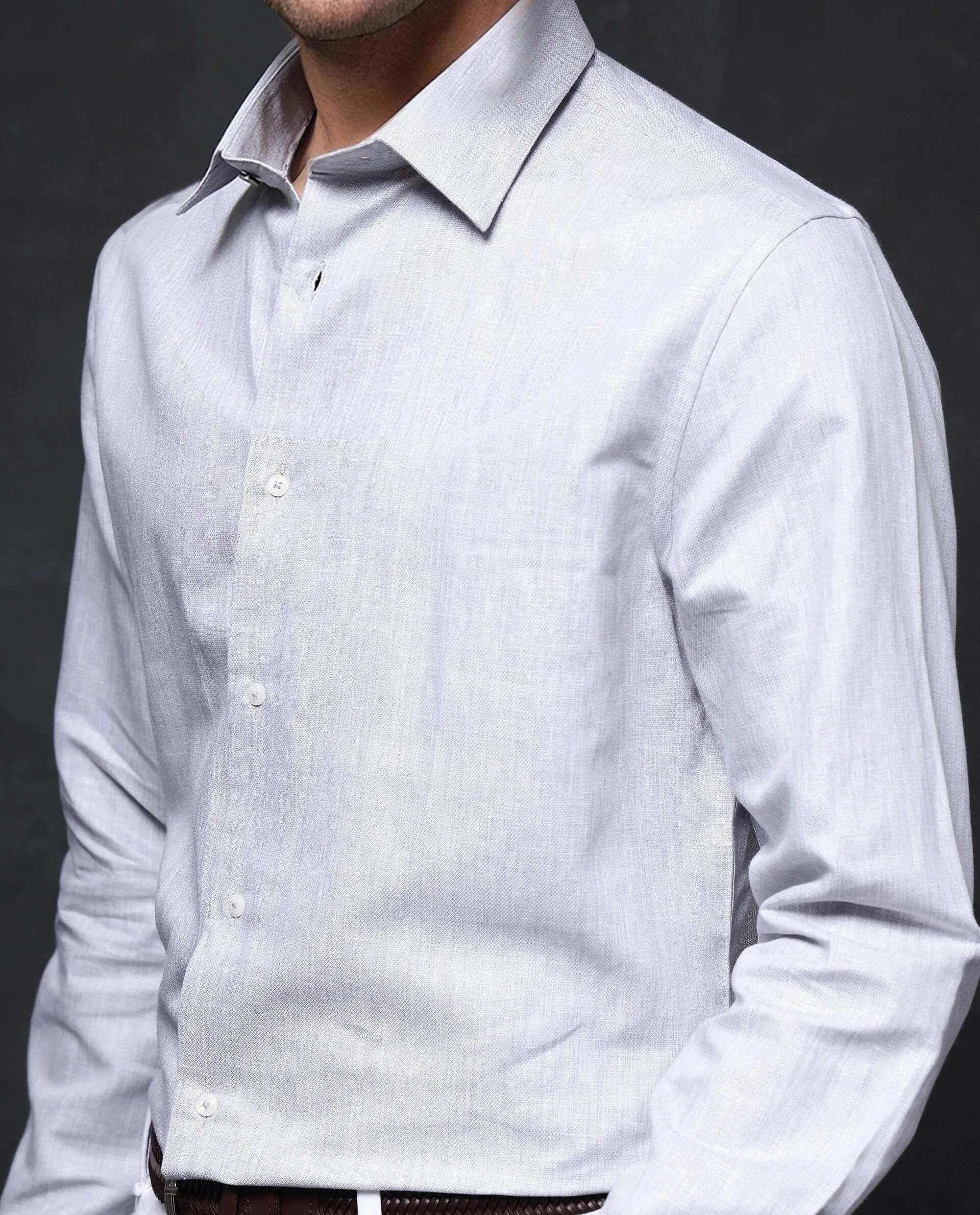 Rare Rabbit Men Nellor Grey Cotton Fabric Full Sleeve Regular Fit Textured Solid Shirt