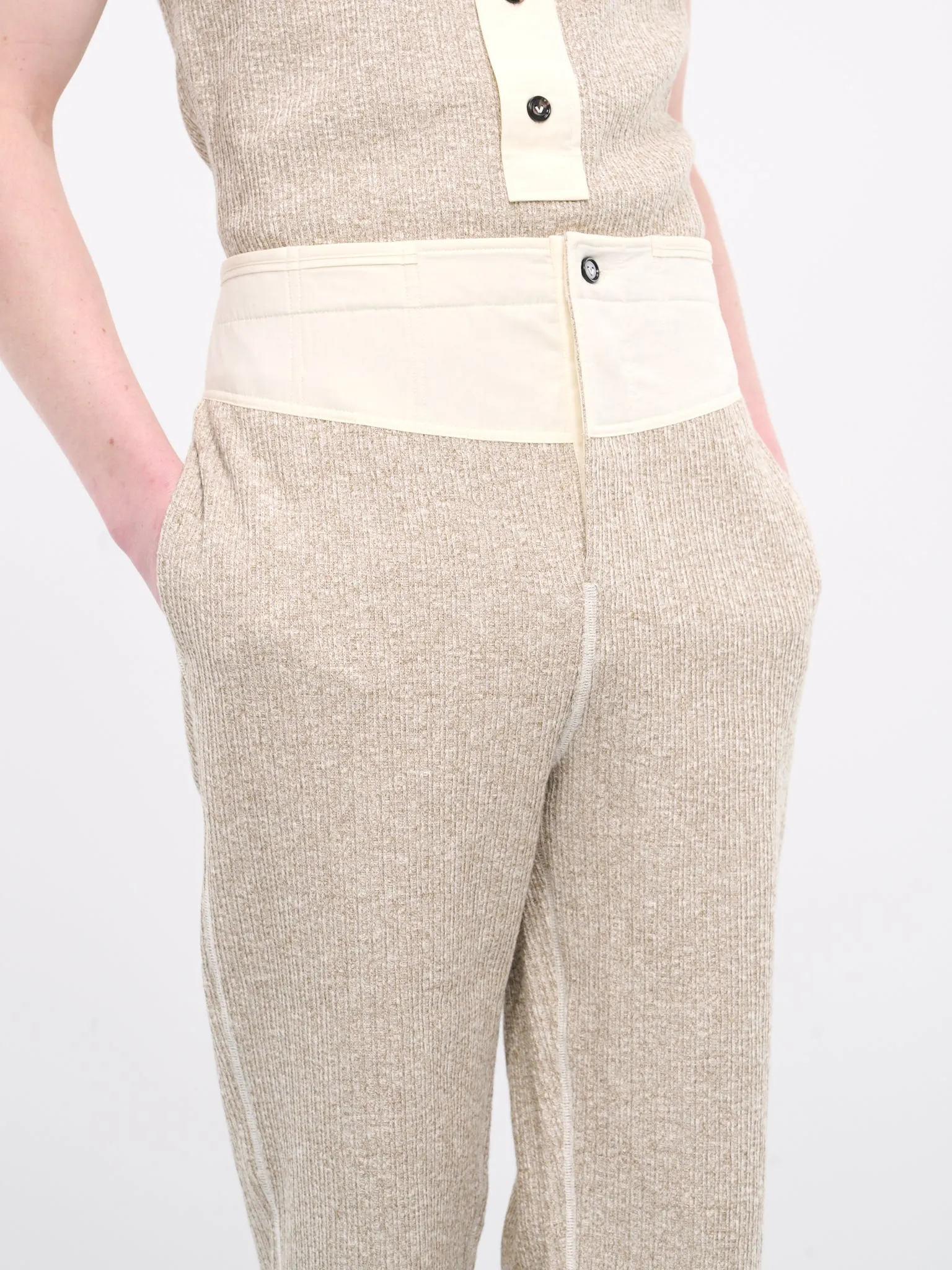 Rib-Knit Pants (779306V3WV0-2066-BEIGE-WHITE)