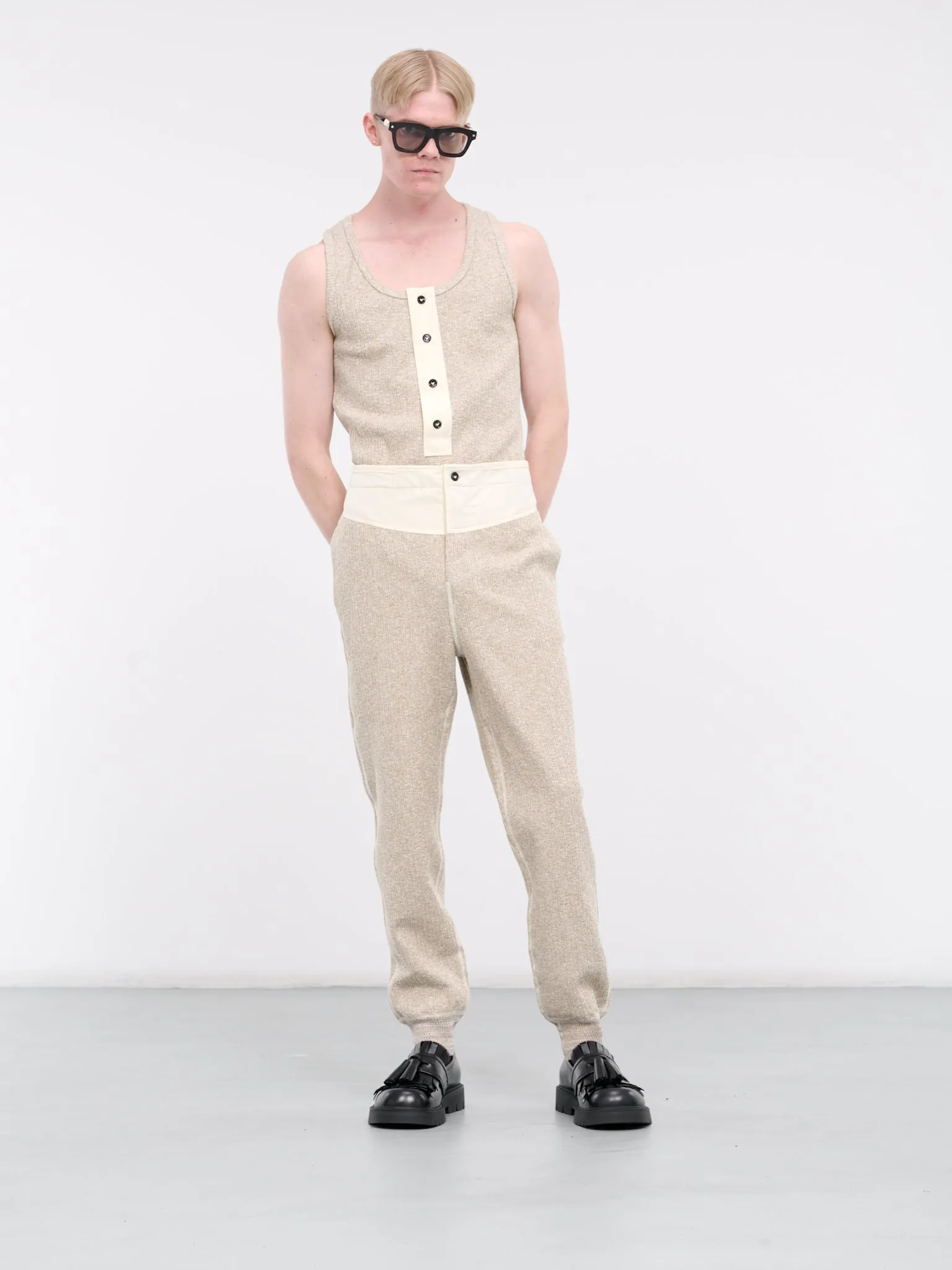 Rib-Knit Pants (779306V3WV0-2066-BEIGE-WHITE)