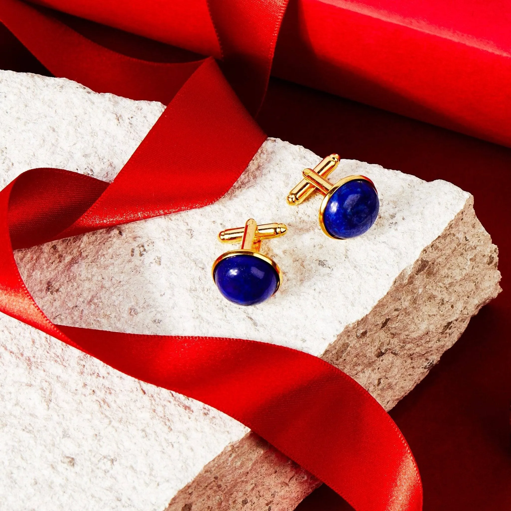 Round Cabochon Cufflink Gold Lapis Lazuli