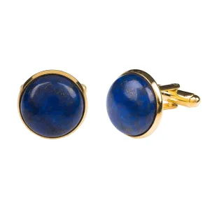 Round Cabochon Cufflink Gold Lapis Lazuli
