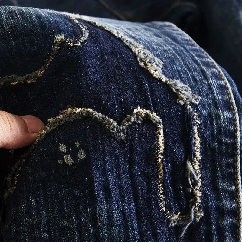 Sashiko Details Japanese Style Blue Jeans