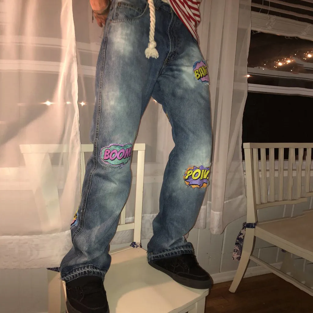 Street comic style printed casual jeans