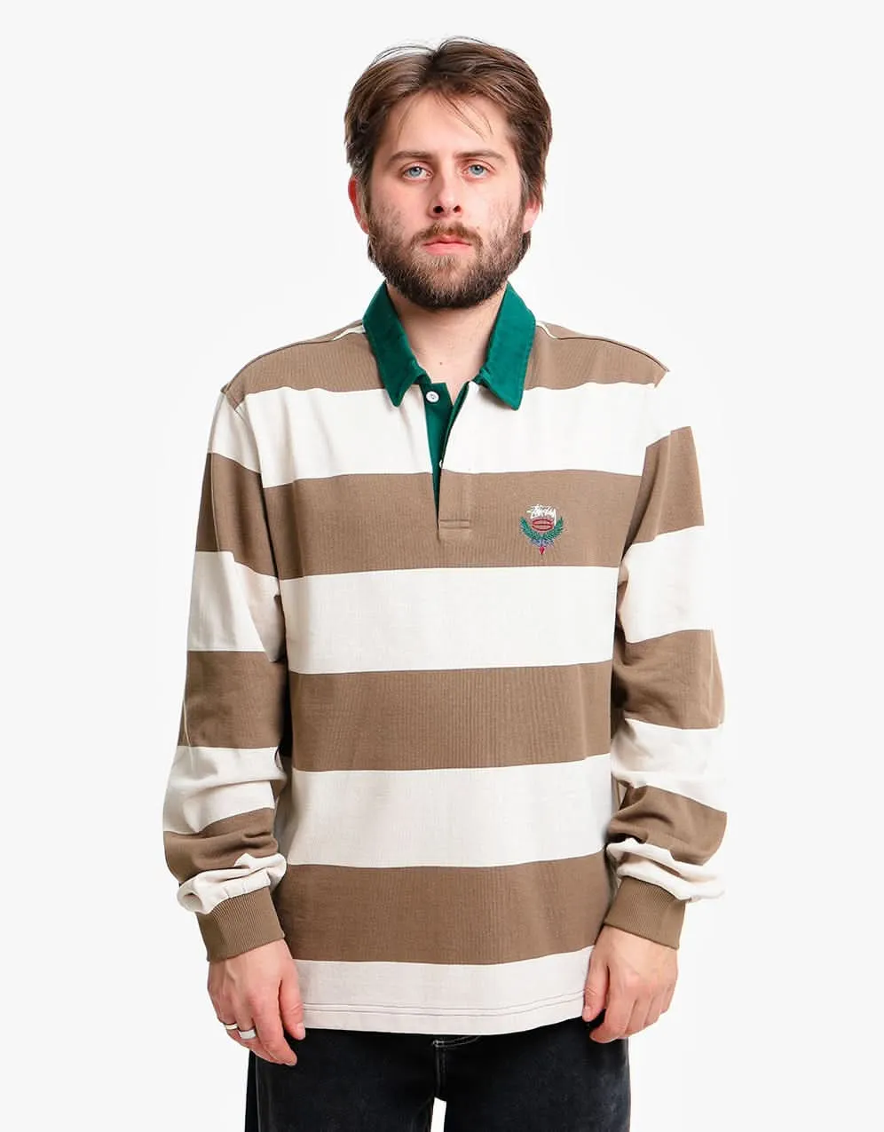 Stüssy Big Stripe L/S Rugby Shirt - Natural