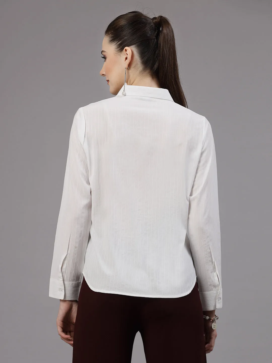 Style Quotient Women White Self Design Regular Polyester Formal Shirt