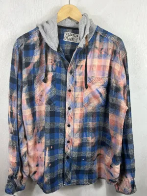 Vintage Navy, Grey and Pink Flannel Hoodie Size Large