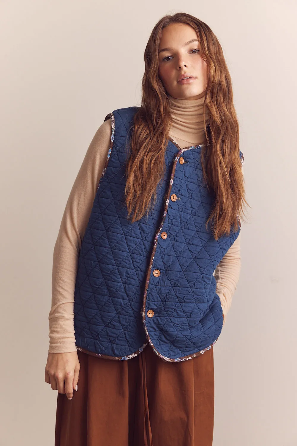Wool blend shepherd reversible vest